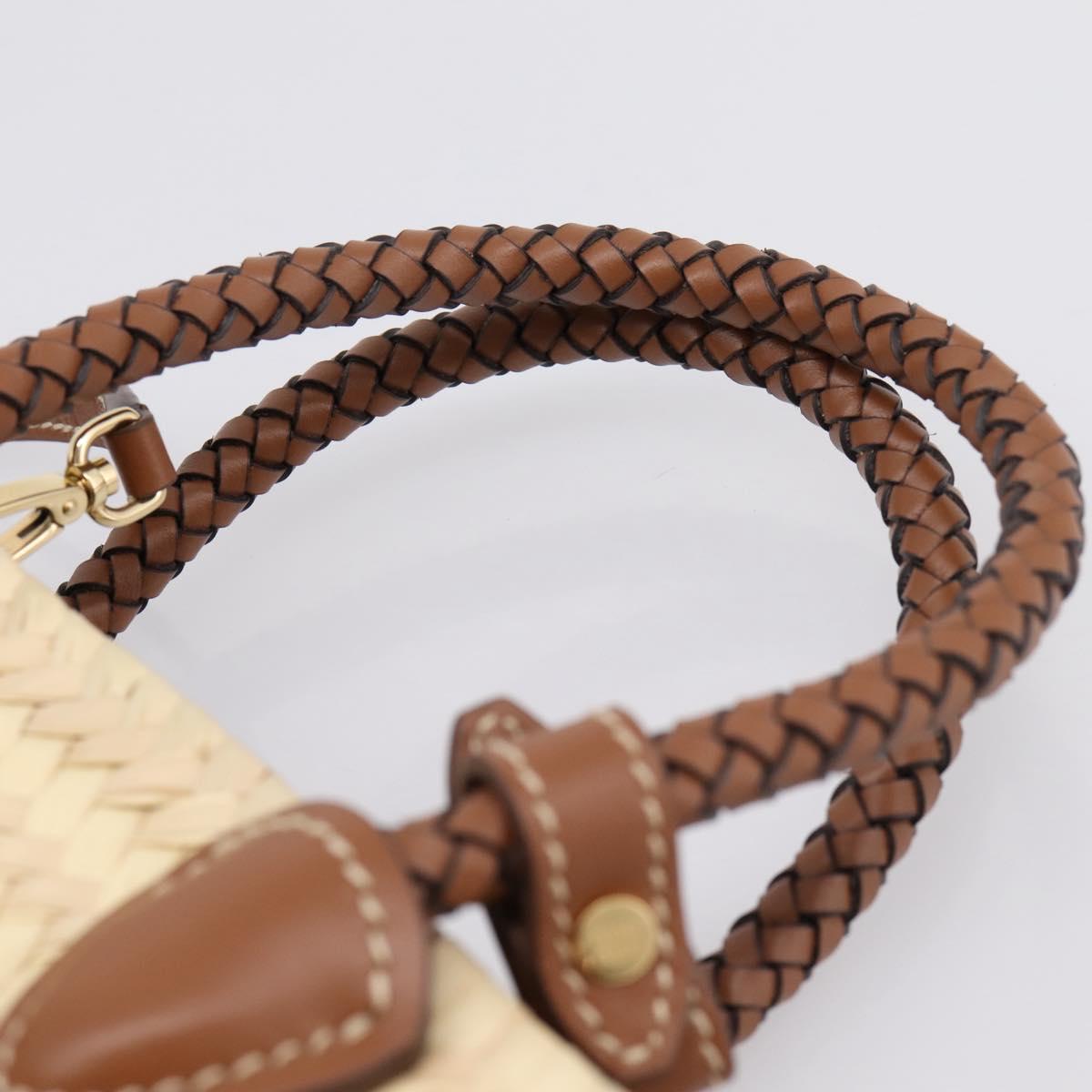 Miu Miu Woven Fabric Hand Bag Raffia 2way Beige Gold Auth SW2677SAM