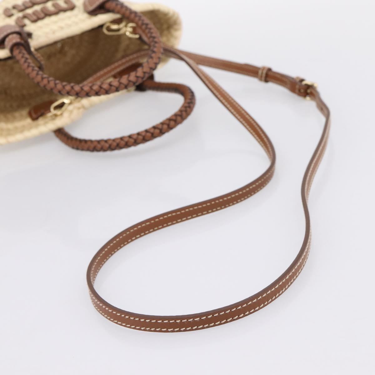 Miu Miu Woven Fabric Hand Bag Raffia 2way Beige Gold Auth SW2677SAM
