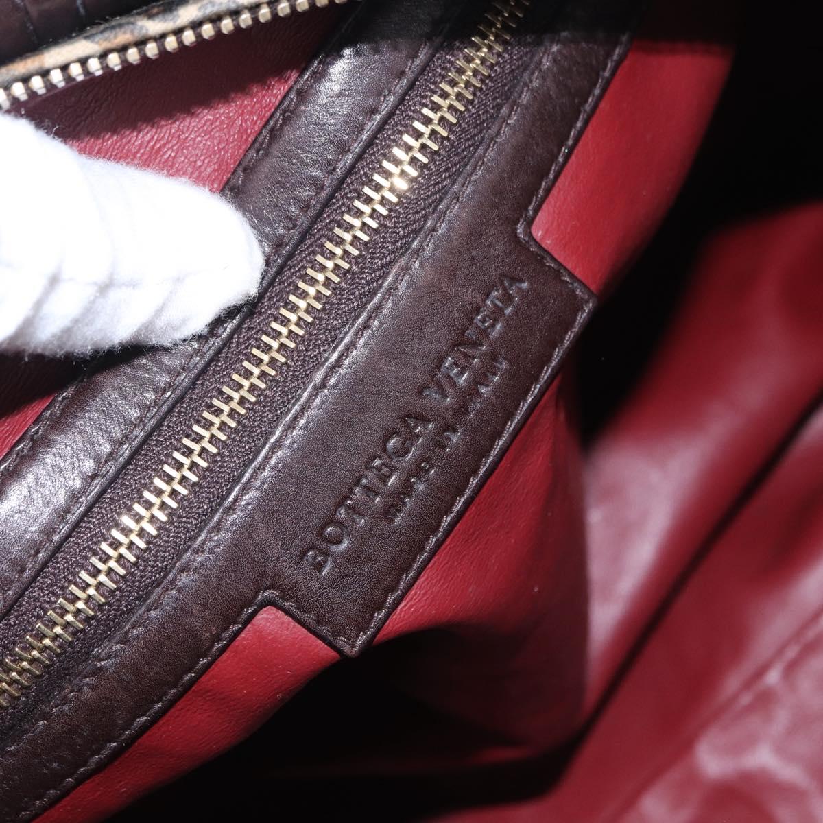 BOTTEGAVENETA Shoulder Bag Satin Brown Gold Tone Auth SW2678V