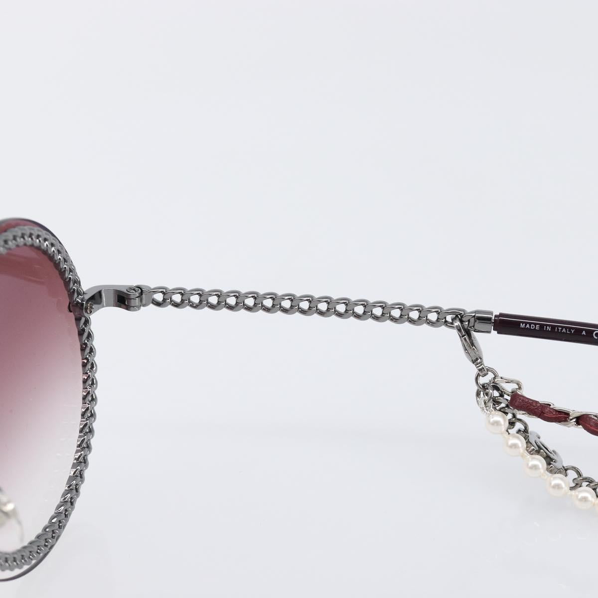 CHANEL COCO Mark Pearl Triple Chain Gradient Sunglasses plastic Wine Red Silver CC Auth SW2690M
