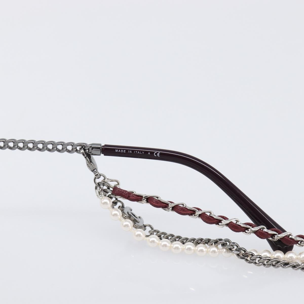 CHANEL COCO Mark Pearl Triple Chain Gradient Sunglasses plastic Wine Red Silver CC Auth SW2690M