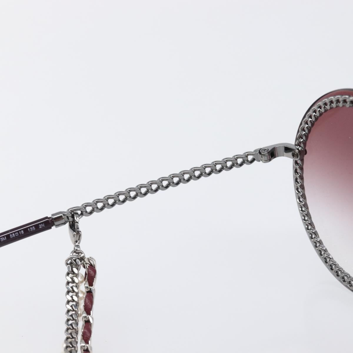 CHANEL COCO Mark Pearl Triple Chain Gradient Sunglasses plastic Wine Red Silver CC Auth SW2690M