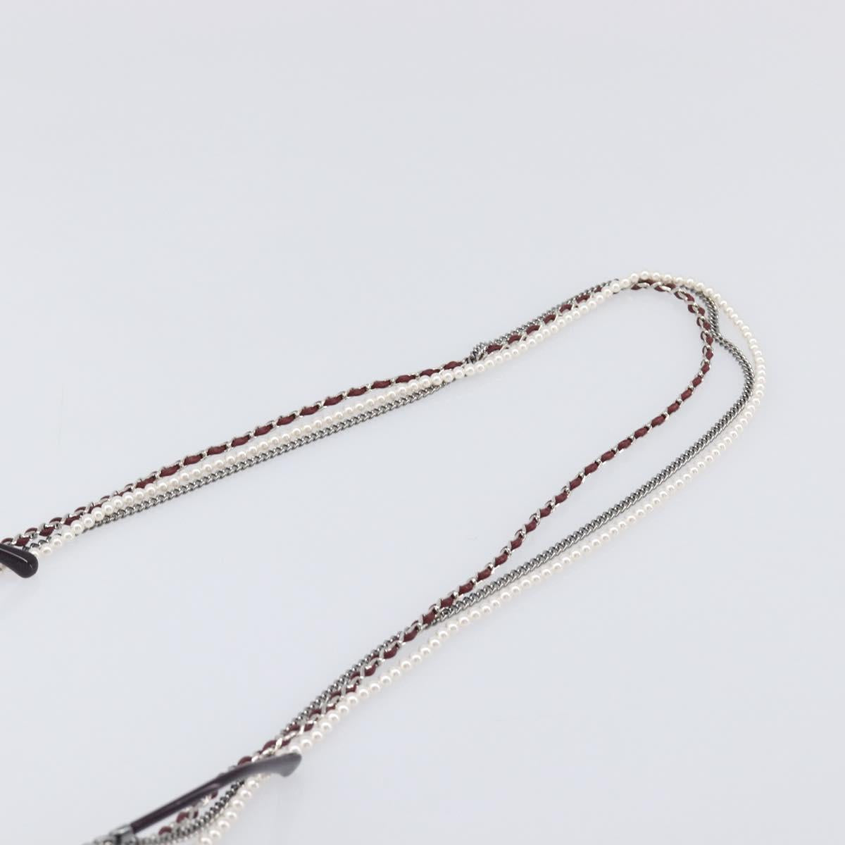 CHANEL COCO Mark Pearl Triple Chain Gradient Sunglasses plastic Wine Red Silver CC Auth SW2690M