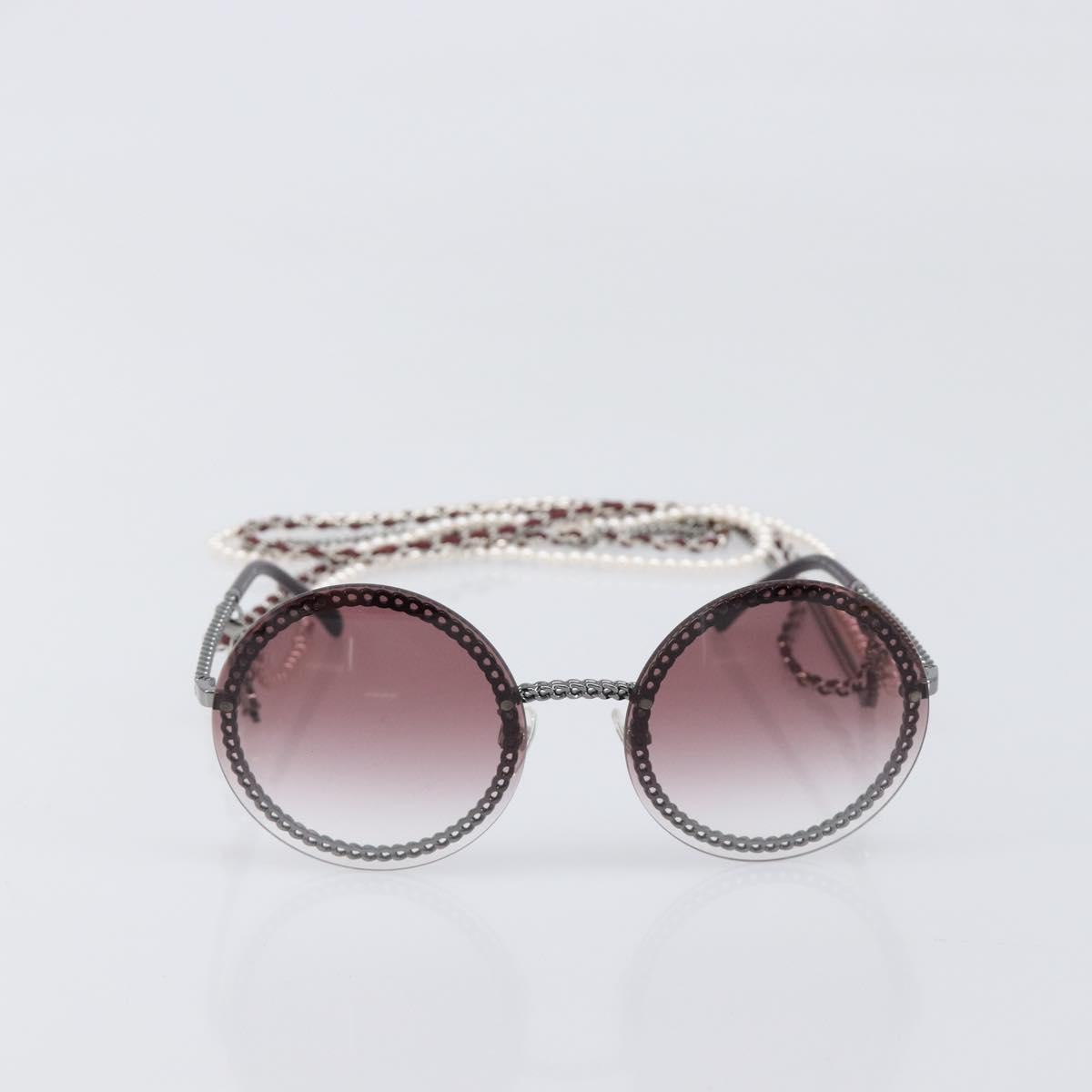 CHANEL COCO Mark Pearl Triple Chain Gradient Sunglasses plastic Wine Red Silver CC Auth SW2690M