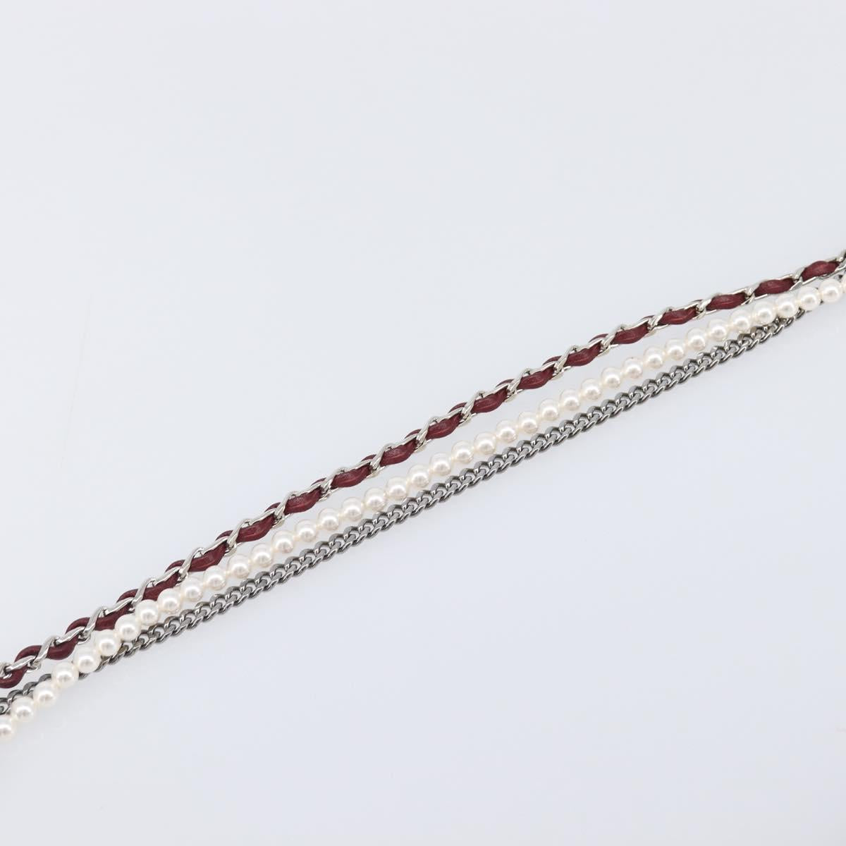 CHANEL COCO Mark Pearl Triple Chain Gradient Sunglasses plastic Wine Red Silver CC Auth SW2690M