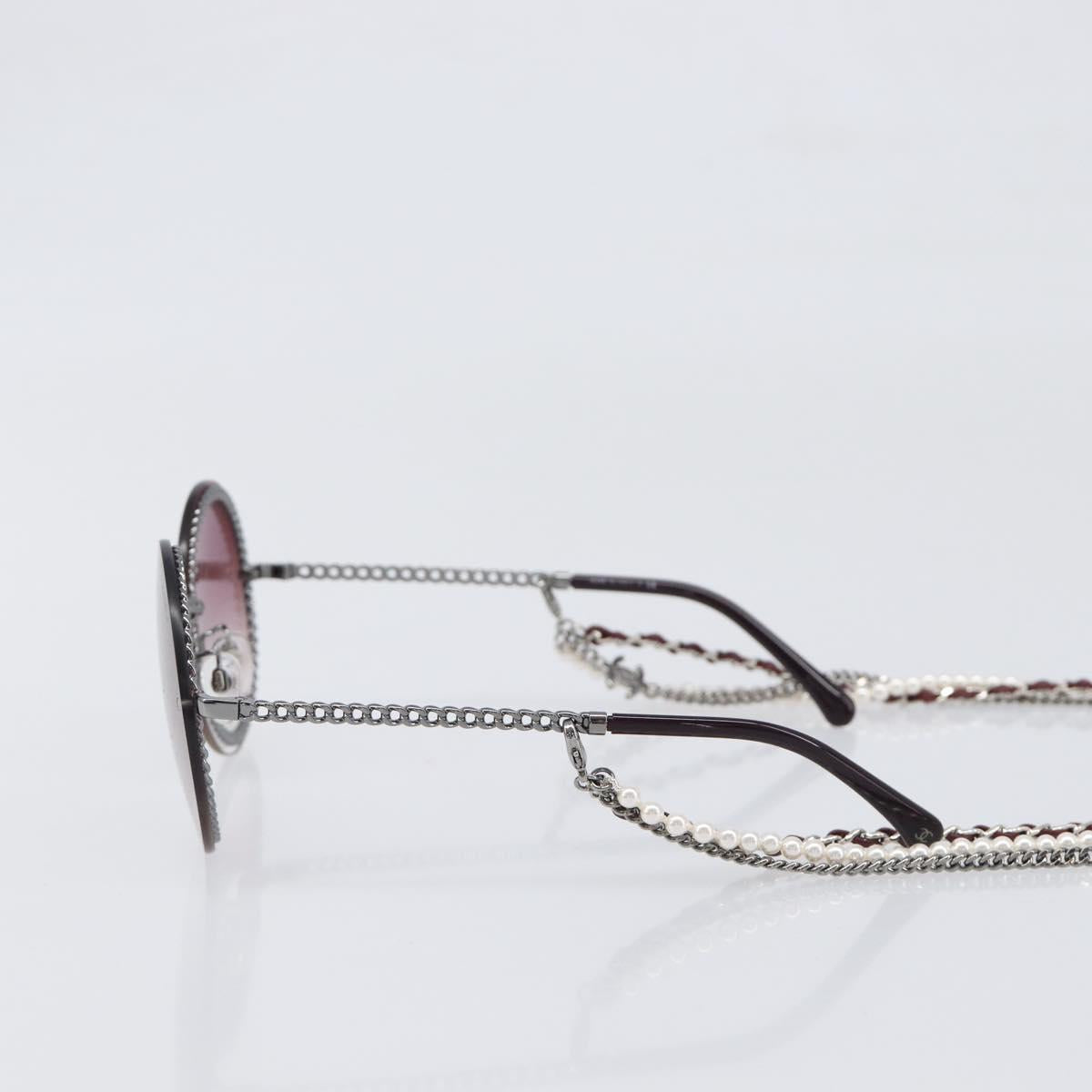 CHANEL COCO Mark Pearl Triple Chain Gradient Sunglasses plastic Wine Red Silver CC Auth SW2690M