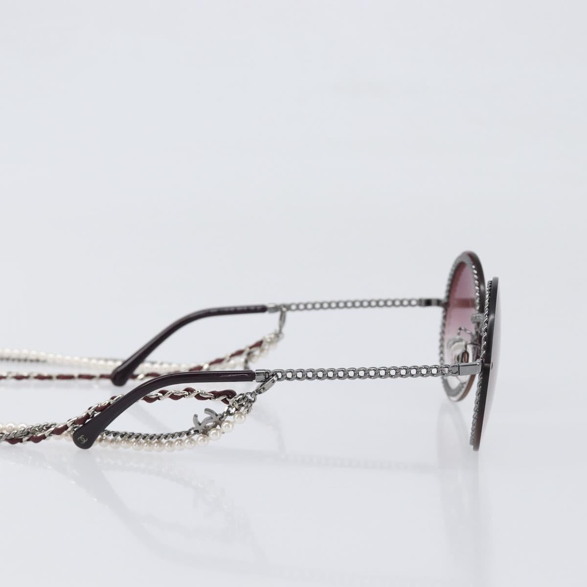 CHANEL COCO Mark Pearl Triple Chain Gradient Sunglasses plastic Wine Red Silver CC Auth SW2690M