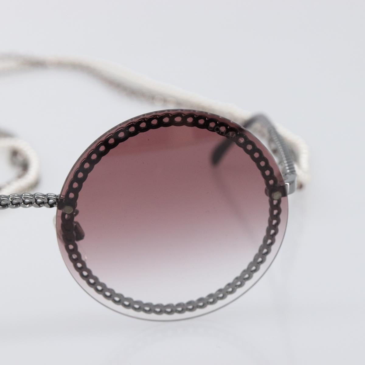 CHANEL COCO Mark Pearl Triple Chain Gradient Sunglasses plastic Wine Red Silver CC Auth SW2690M