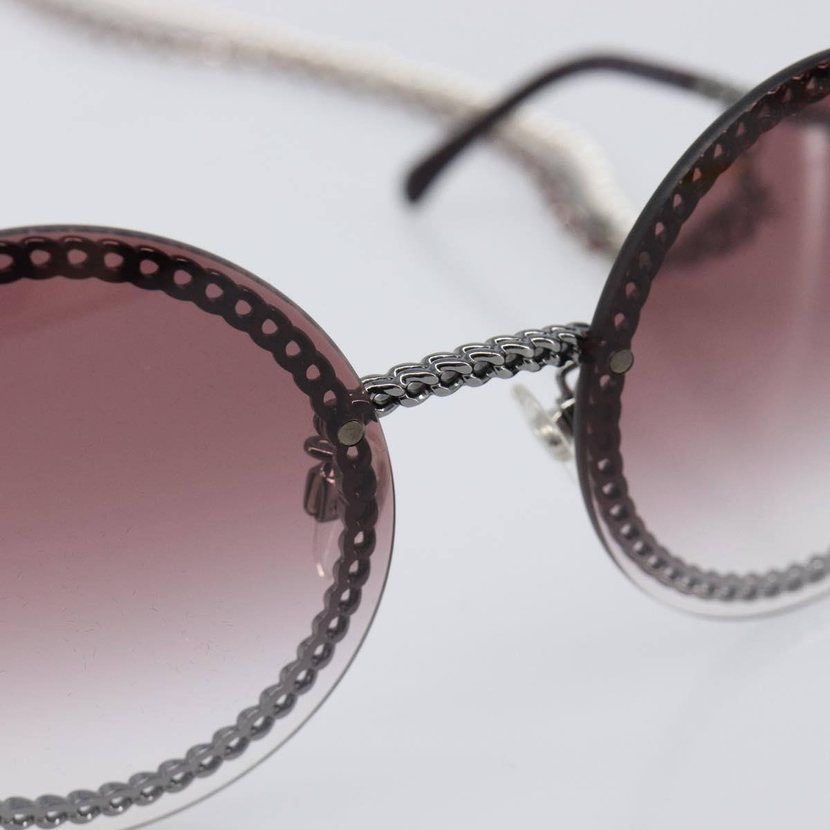 CHANEL COCO Mark Pearl Triple Chain Gradient Sunglasses plastic Wine Red Silver CC Auth SW2690M