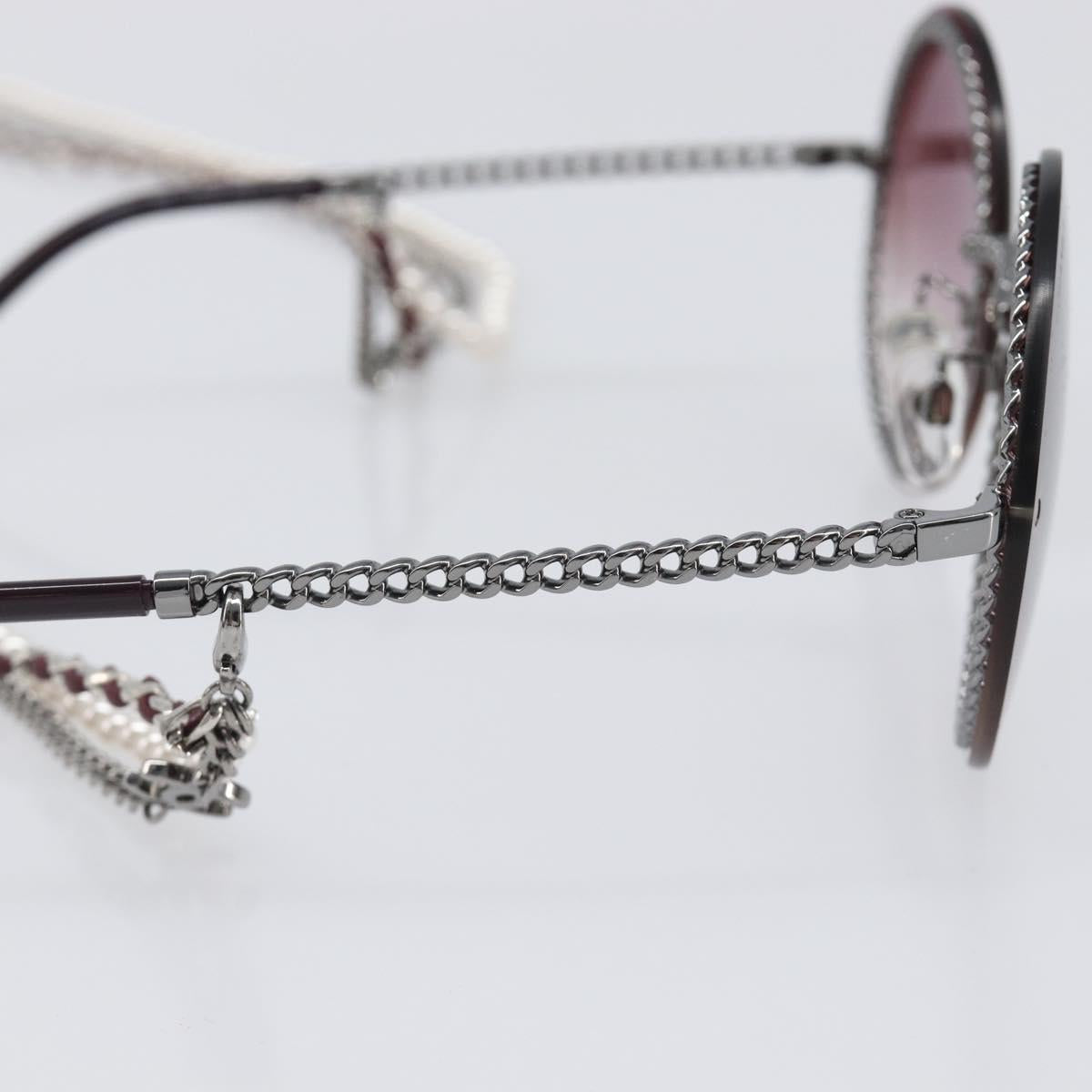 CHANEL COCO Mark Pearl Triple Chain Gradient Sunglasses plastic Wine Red Silver CC Auth SW2690M
