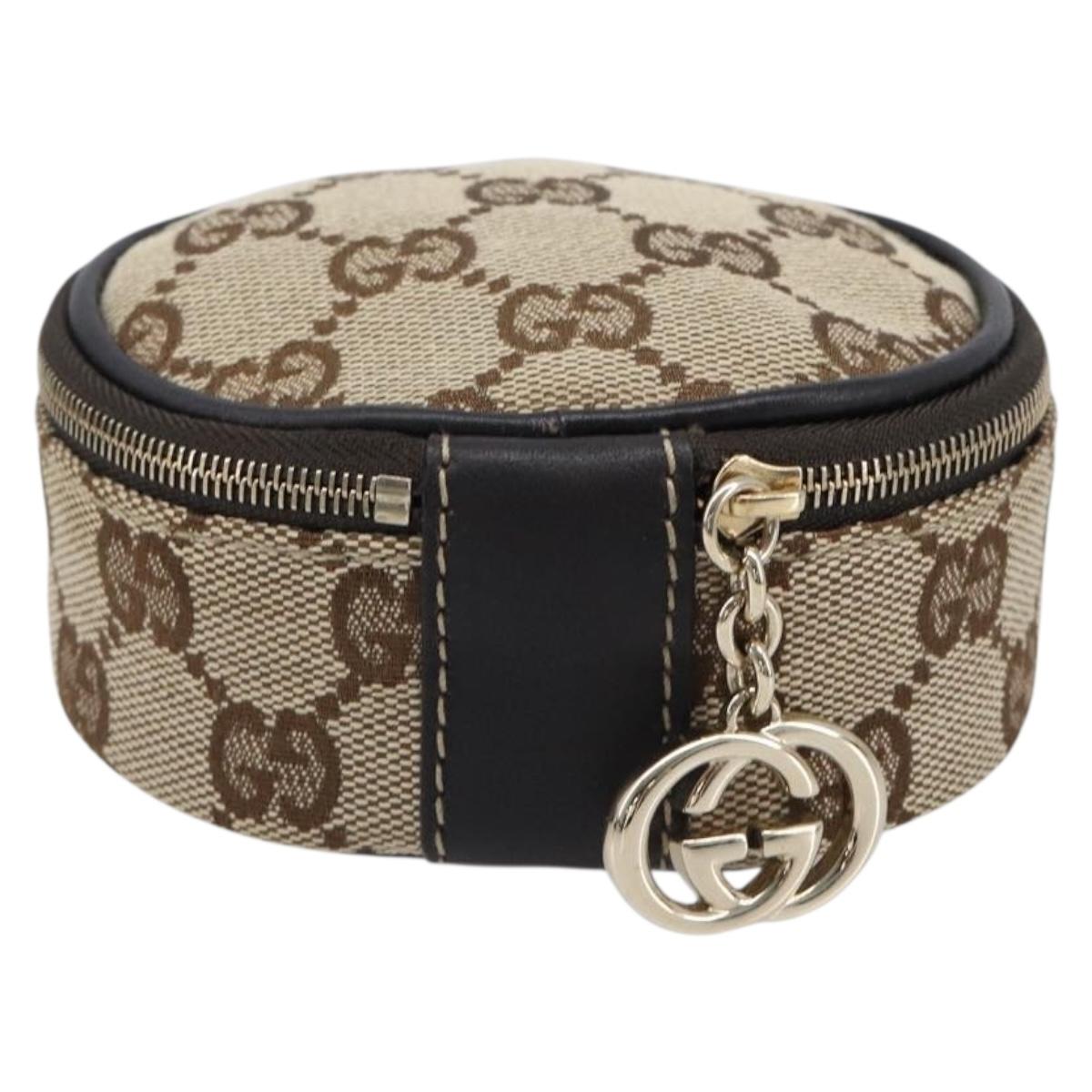 GUCCI GG Canvas Jewelry Case Beige Gold Tone 212247 Auth SW2691V