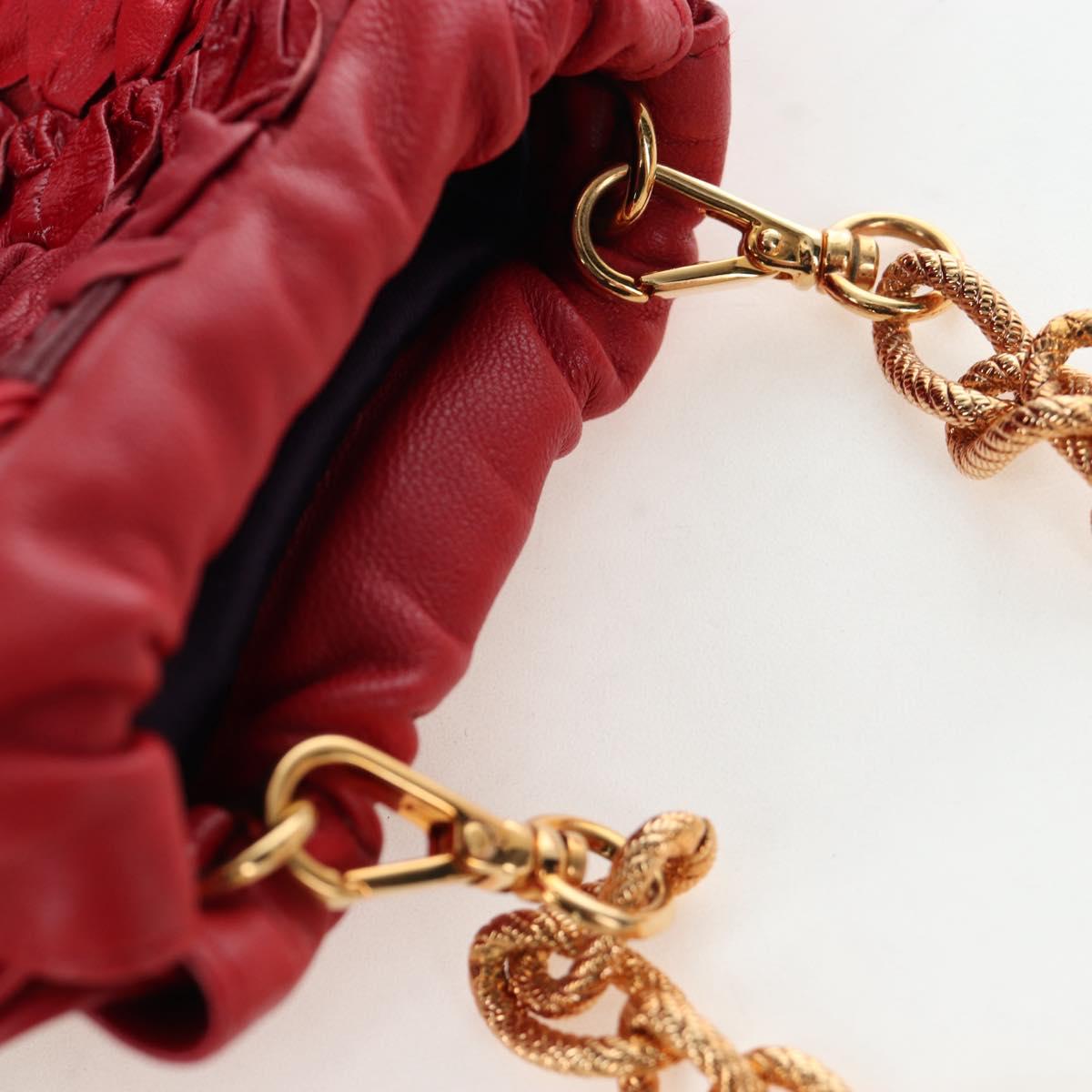 Miu Miu Matelasse Shoulder Pouch Leather Red Gold Tone Auth SW2692M