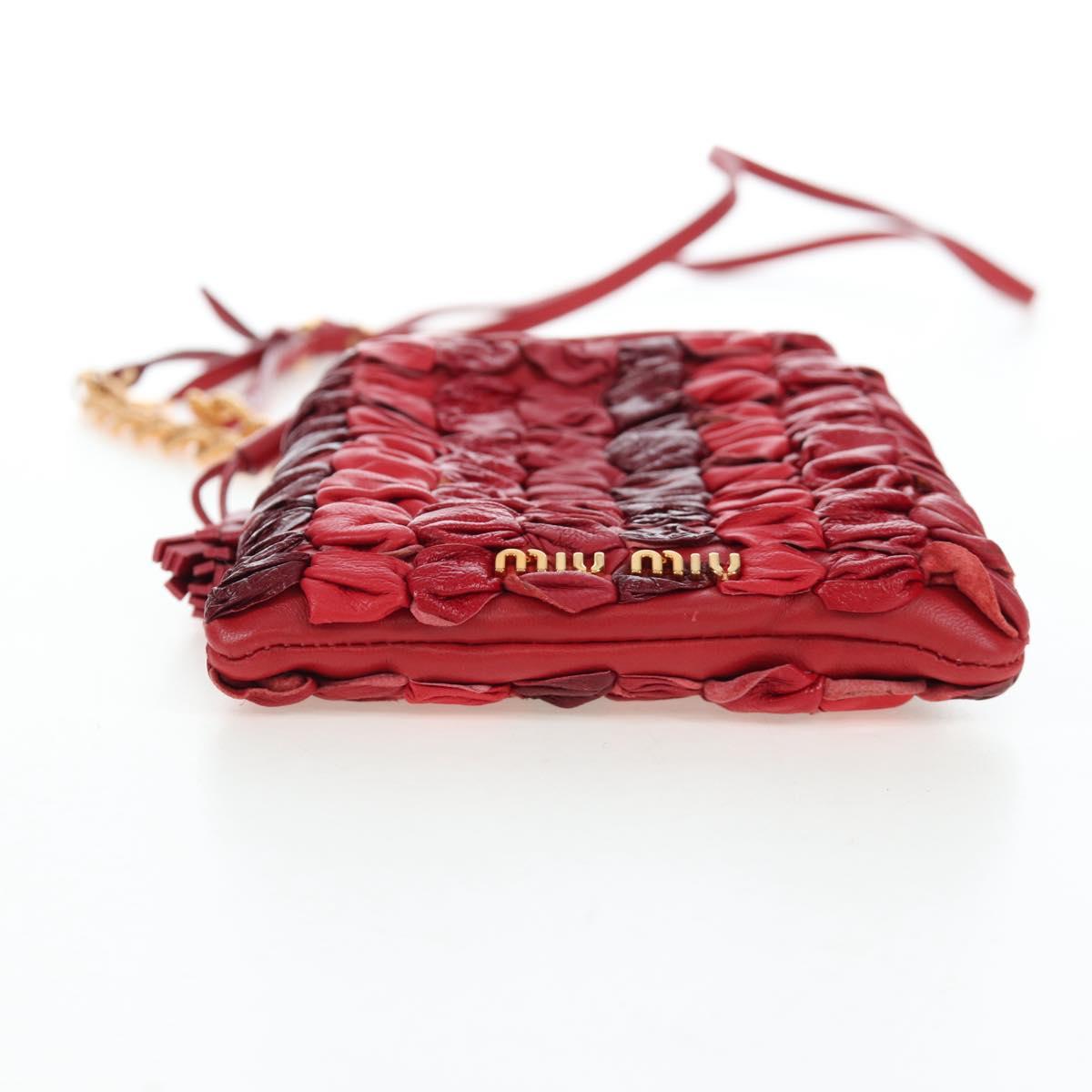 Miu Miu Matelasse Shoulder Pouch Leather Red Gold Tone Auth SW2692M