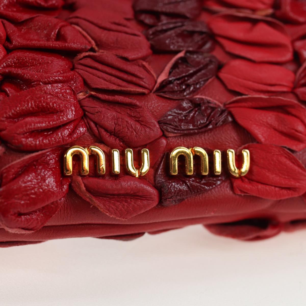 Miu Miu Matelasse Shoulder Pouch Leather Red Gold Tone Auth SW2692M