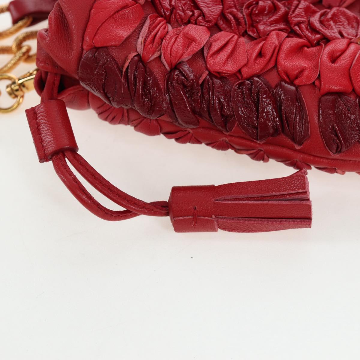 Miu Miu Matelasse Shoulder Pouch Leather Red Gold Tone Auth SW2692M