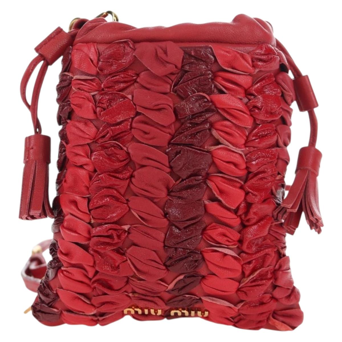 Miu Miu Matelasse Shoulder Pouch Leather Red Gold Tone Auth SW2692M