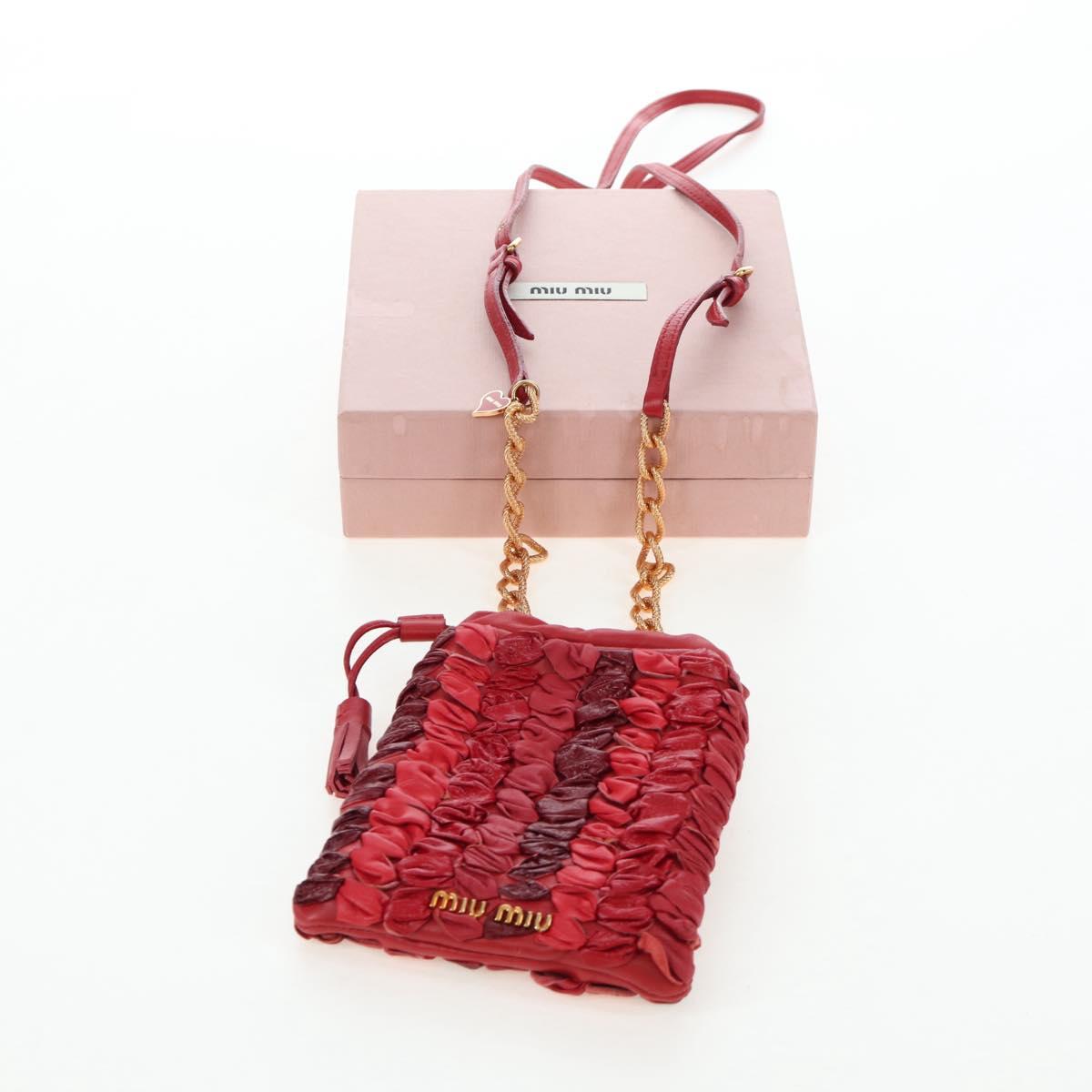 Miu Miu Matelasse Shoulder Pouch Leather Red Gold Tone Auth SW2692M