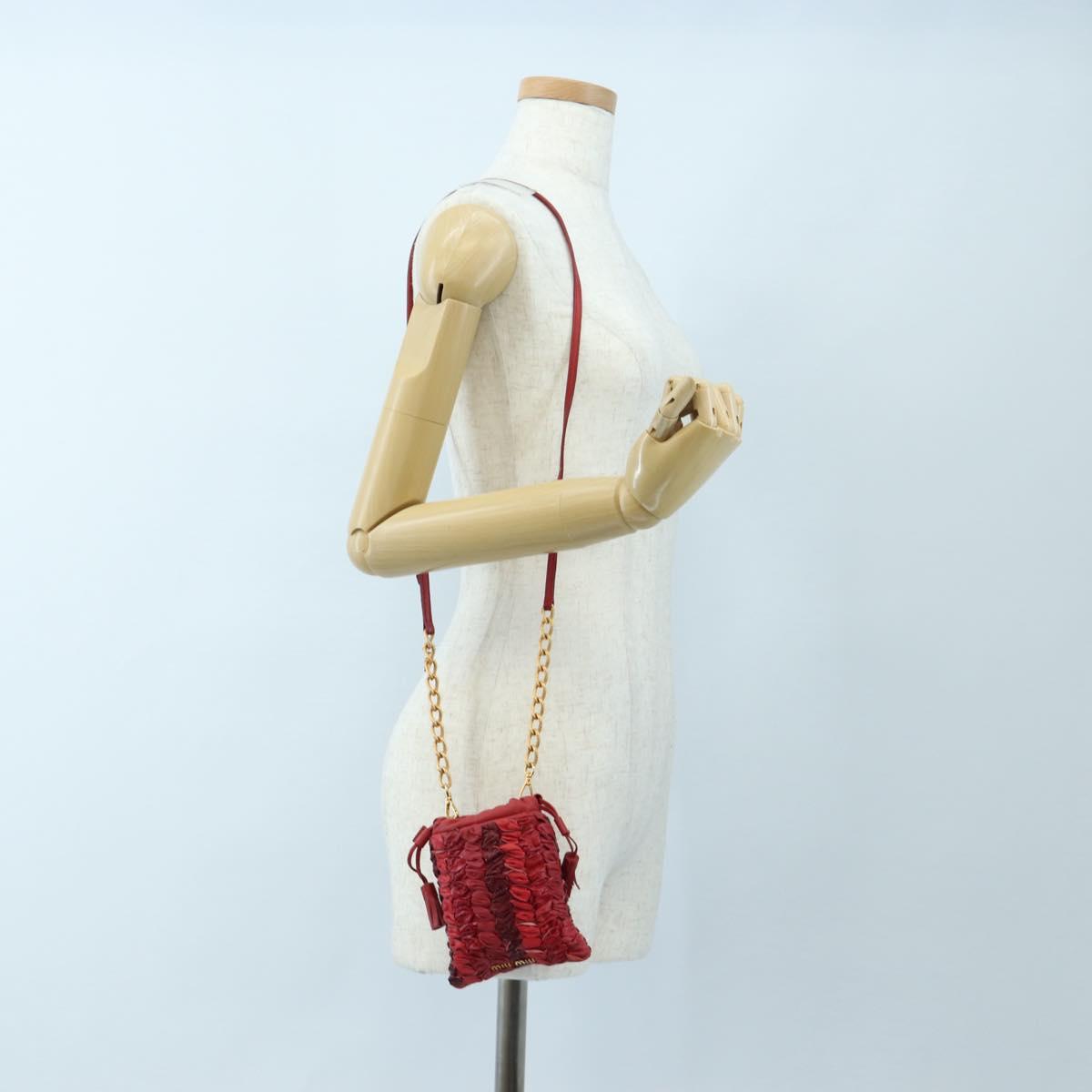 Miu Miu Matelasse Shoulder Pouch Leather Red Gold Tone Auth SW2692M