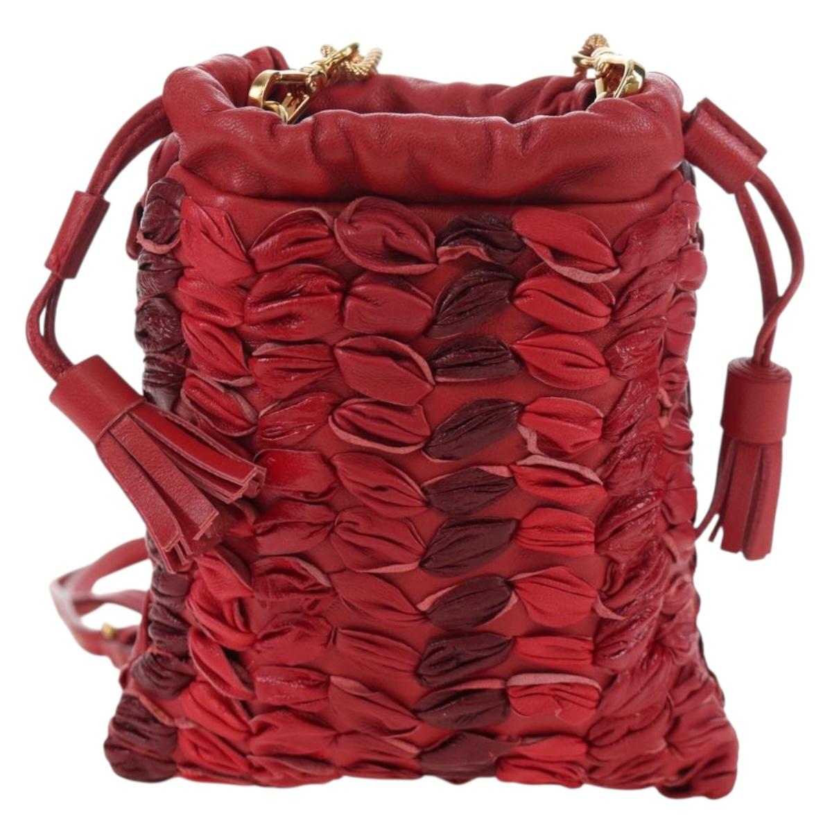 Miu Miu Matelasse Shoulder Pouch Leather Red Gold Tone Auth SW2692M