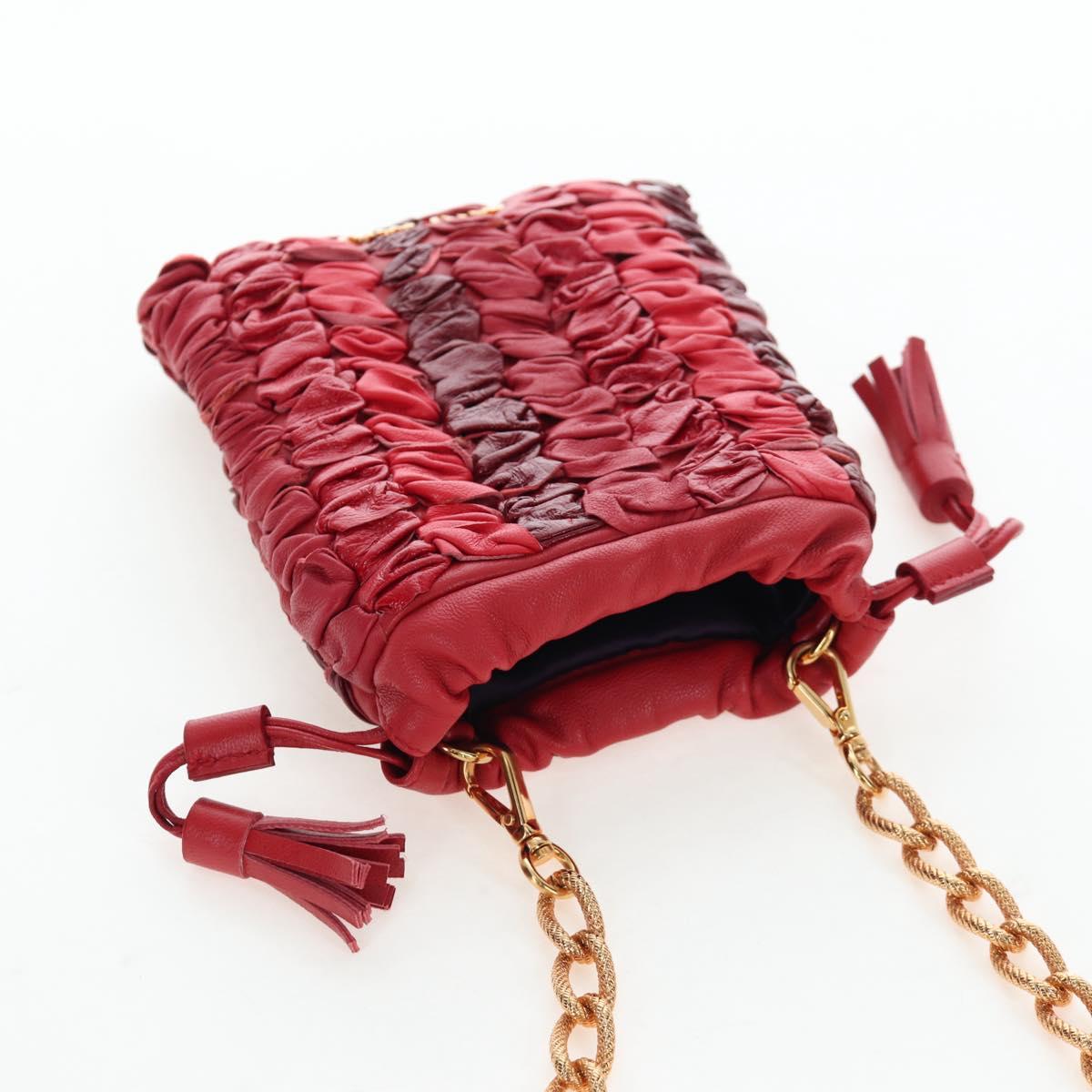 Miu Miu Matelasse Shoulder Pouch Leather Red Gold Tone Auth SW2692M