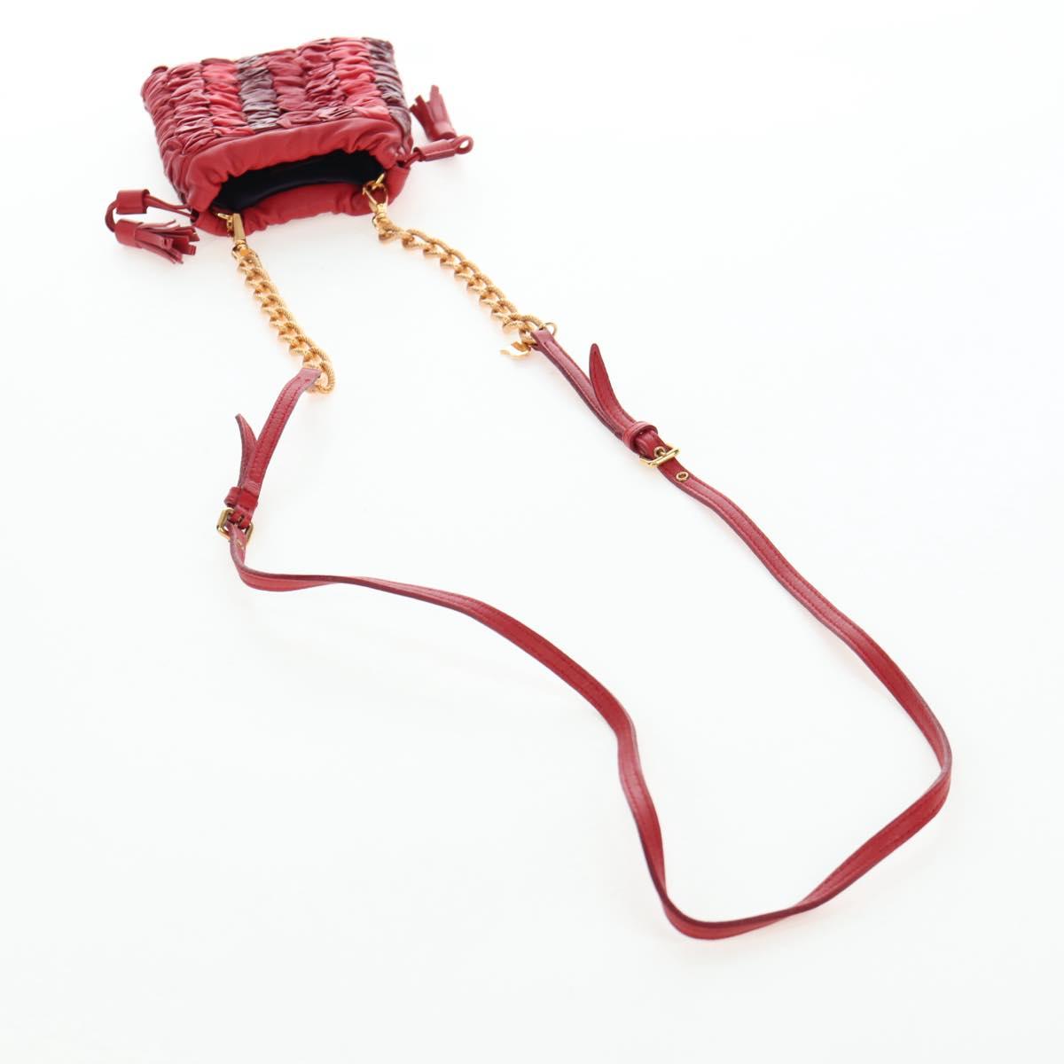 Miu Miu Matelasse Shoulder Pouch Leather Red Gold Tone Auth SW2692M