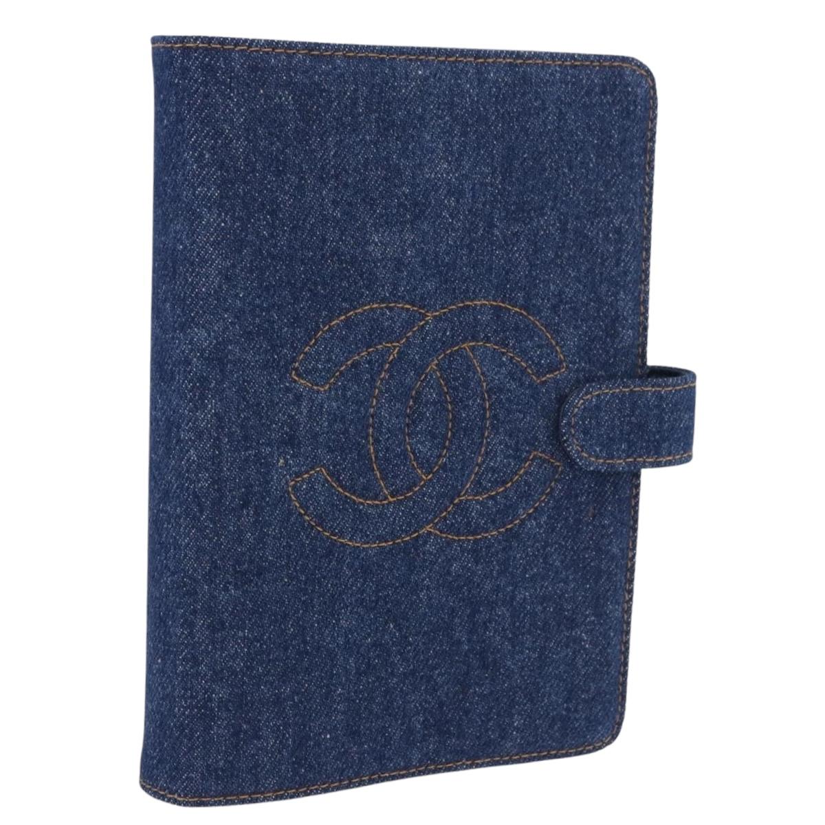 CHANEL COCO Mark Day Planner Cover Denim Blue Gold CC Auth SW2693SAM