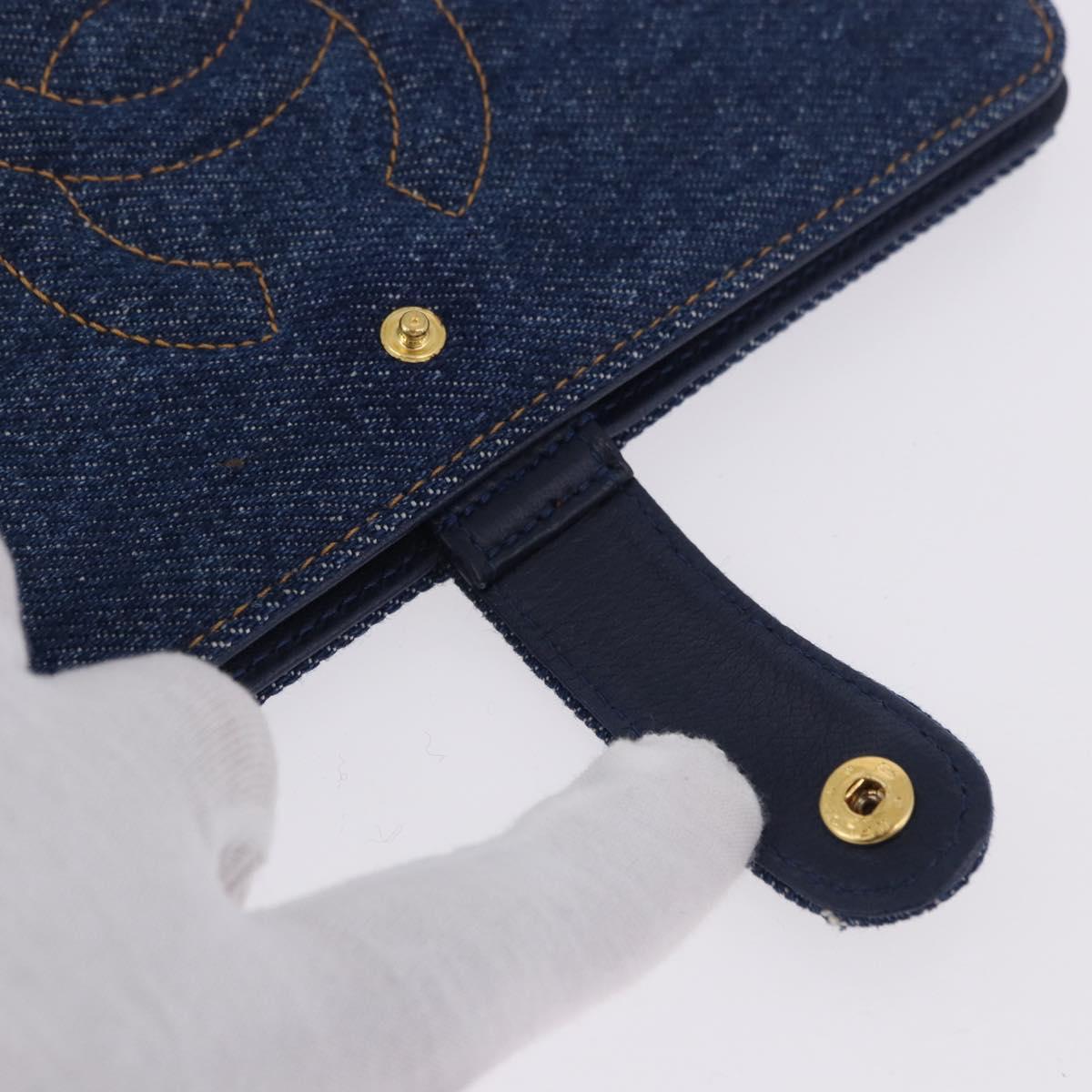 CHANEL COCO Mark Day Planner Cover Denim Blue Gold CC Auth SW2693SAM