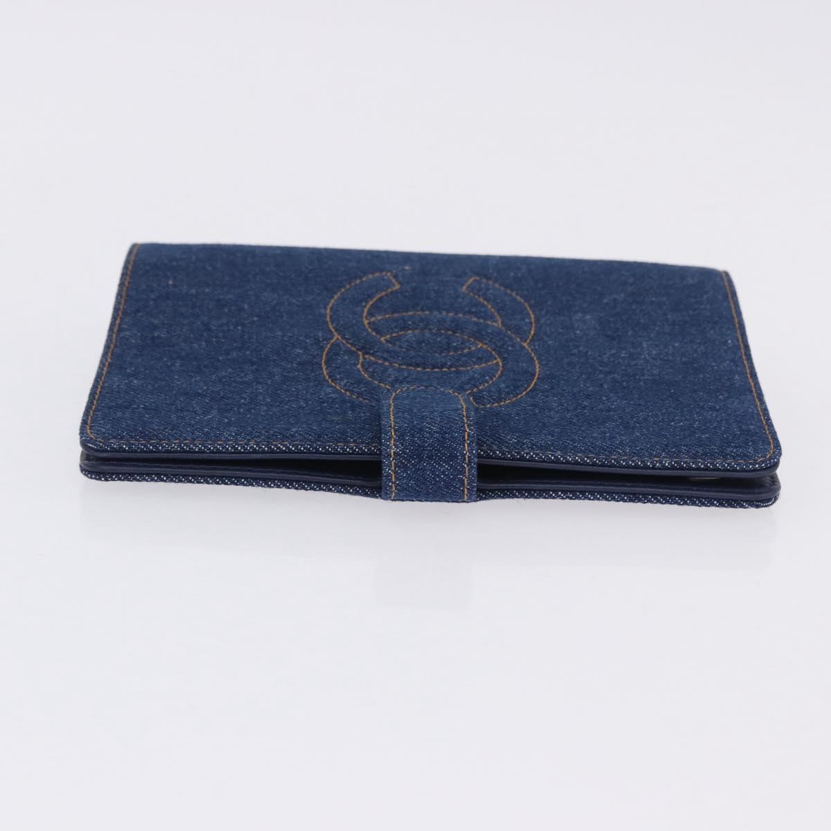 CHANEL COCO Mark Day Planner Cover Denim Blue Gold CC Auth SW2693SAM