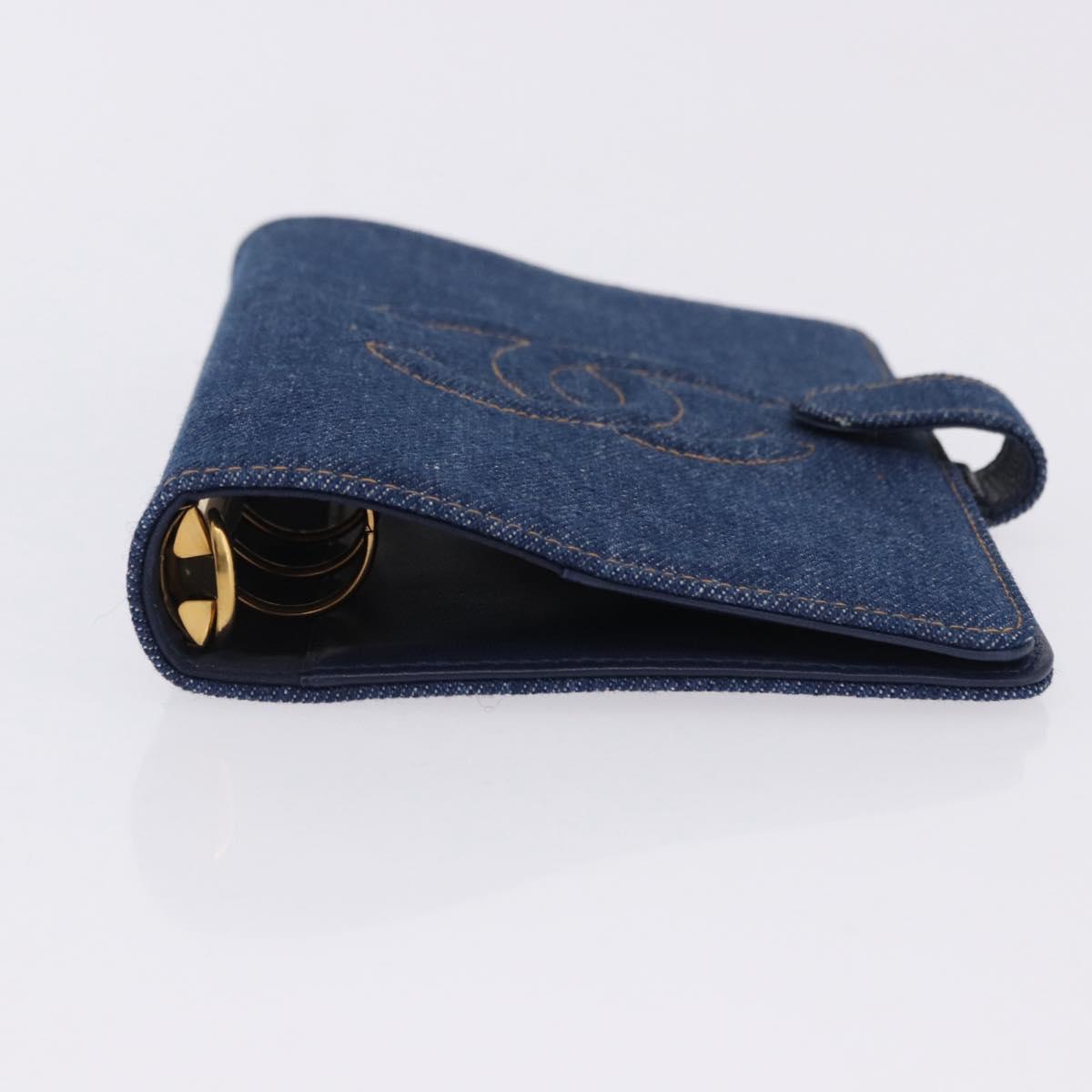 CHANEL COCO Mark Day Planner Cover Denim Blue Gold CC Auth SW2693SAM