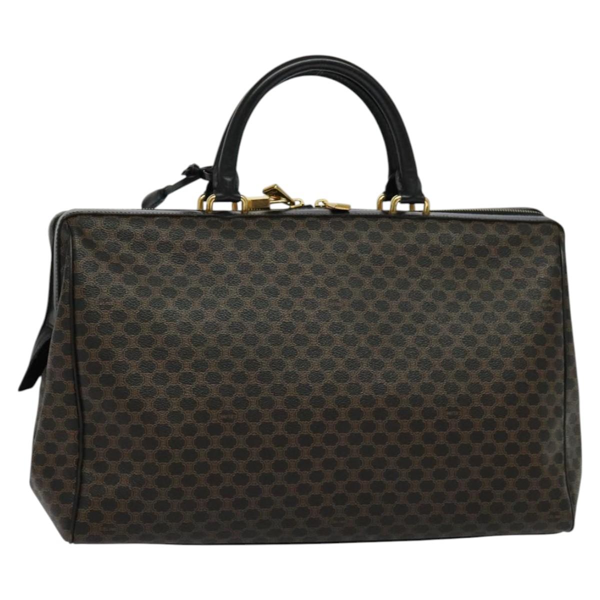 CELINE Macadam Canvas Hand Bag PVC Leather Black Gold Auth sw276