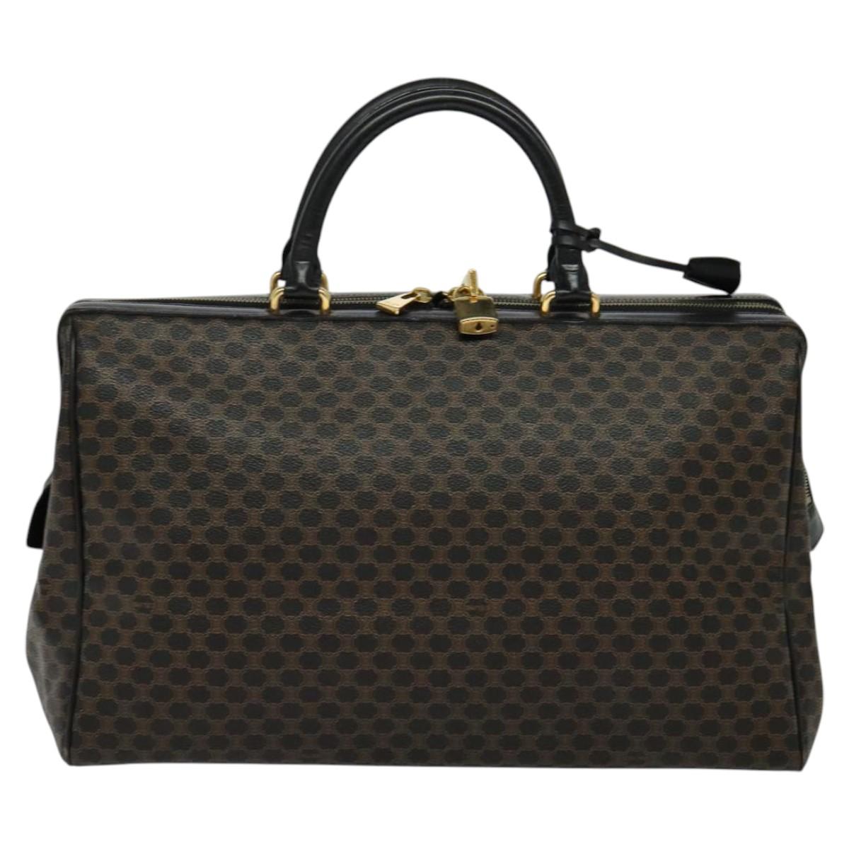 CELINE Macadam Canvas Hand Bag PVC Leather Black Gold Auth sw276
