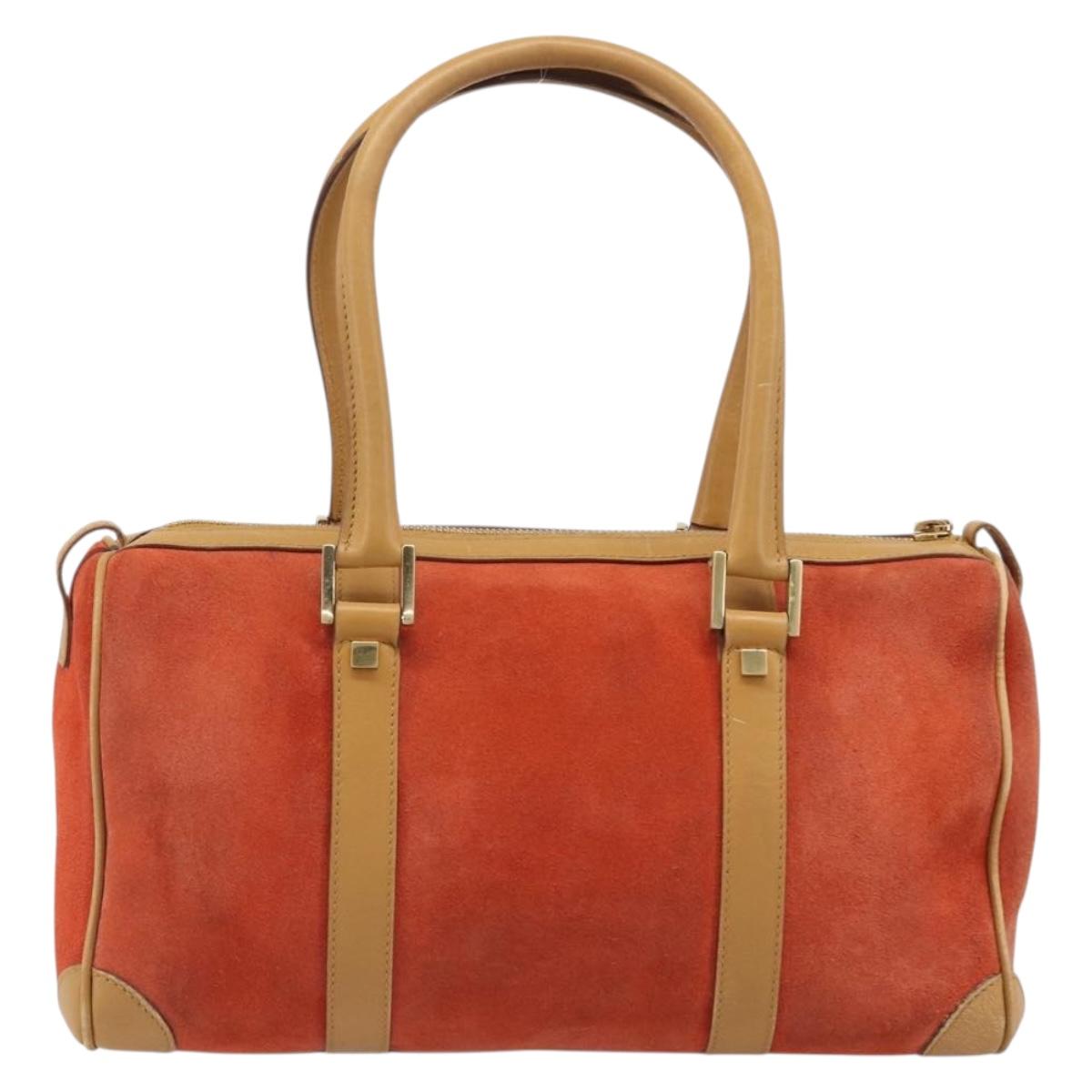 GUCCI Hand Bag Suede Orange Gold Tone 000 0851 Auth SW2761
