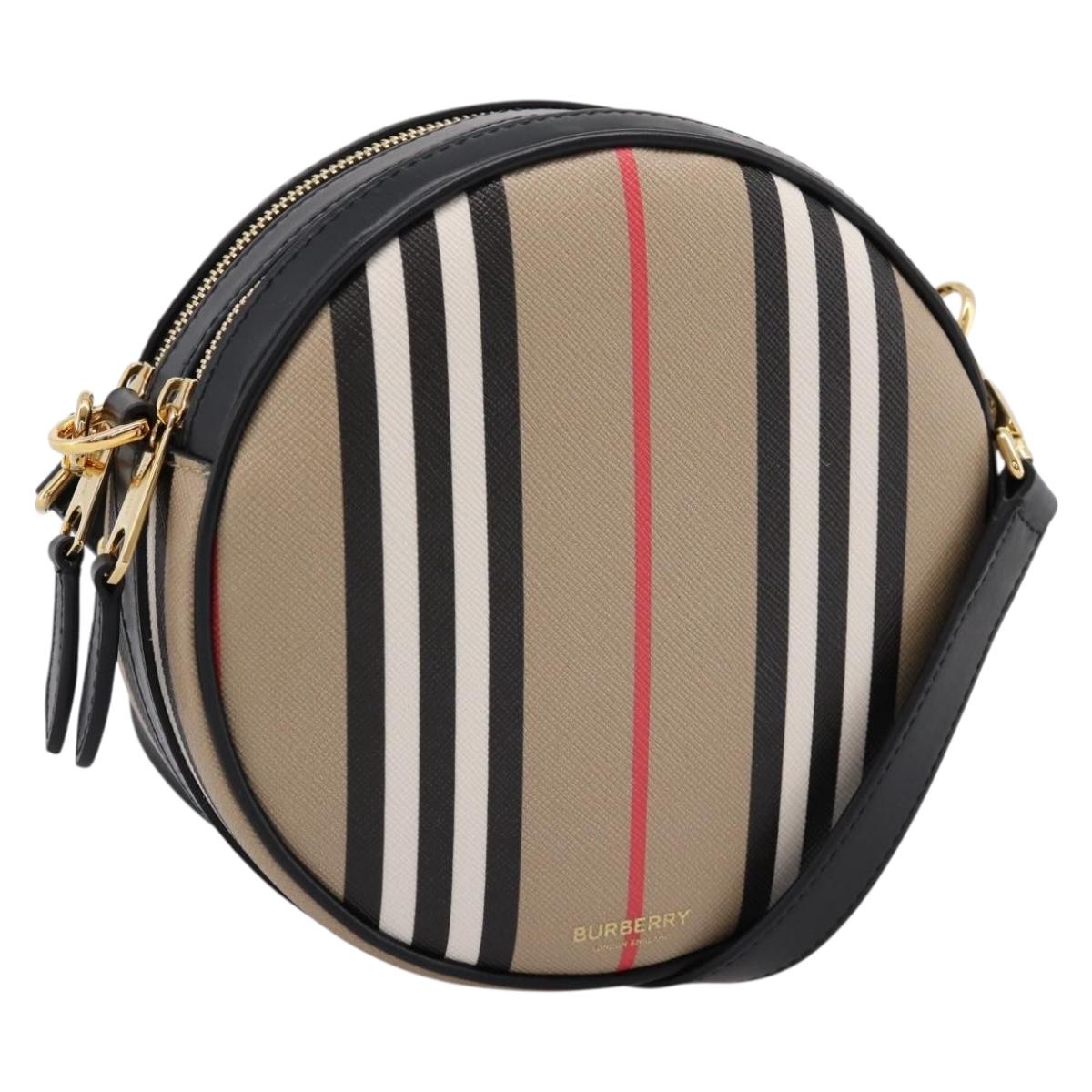 BURBERRY Nova Check Icon Stripe Louise Bag PVC 2way Beige 8051846 Auth SW2764M