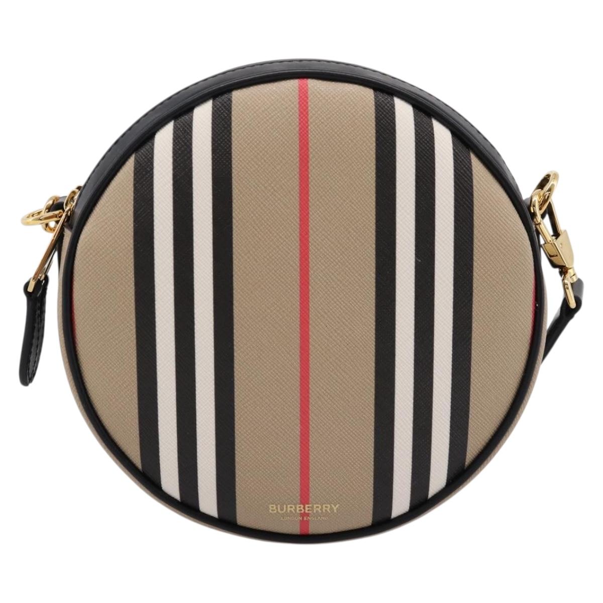 BURBERRY Nova Check Icon Stripe Louise Bag PVC 2way Beige 8051846 Auth SW2764M