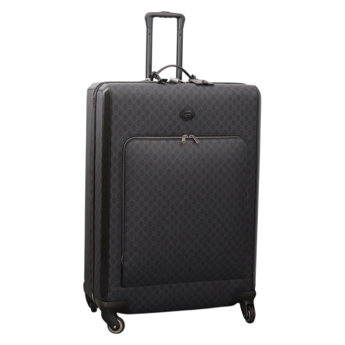 GUCCI GG Supreme Large Trolley Travel Bag Carry Case PVC Black Auth SW2765SAM