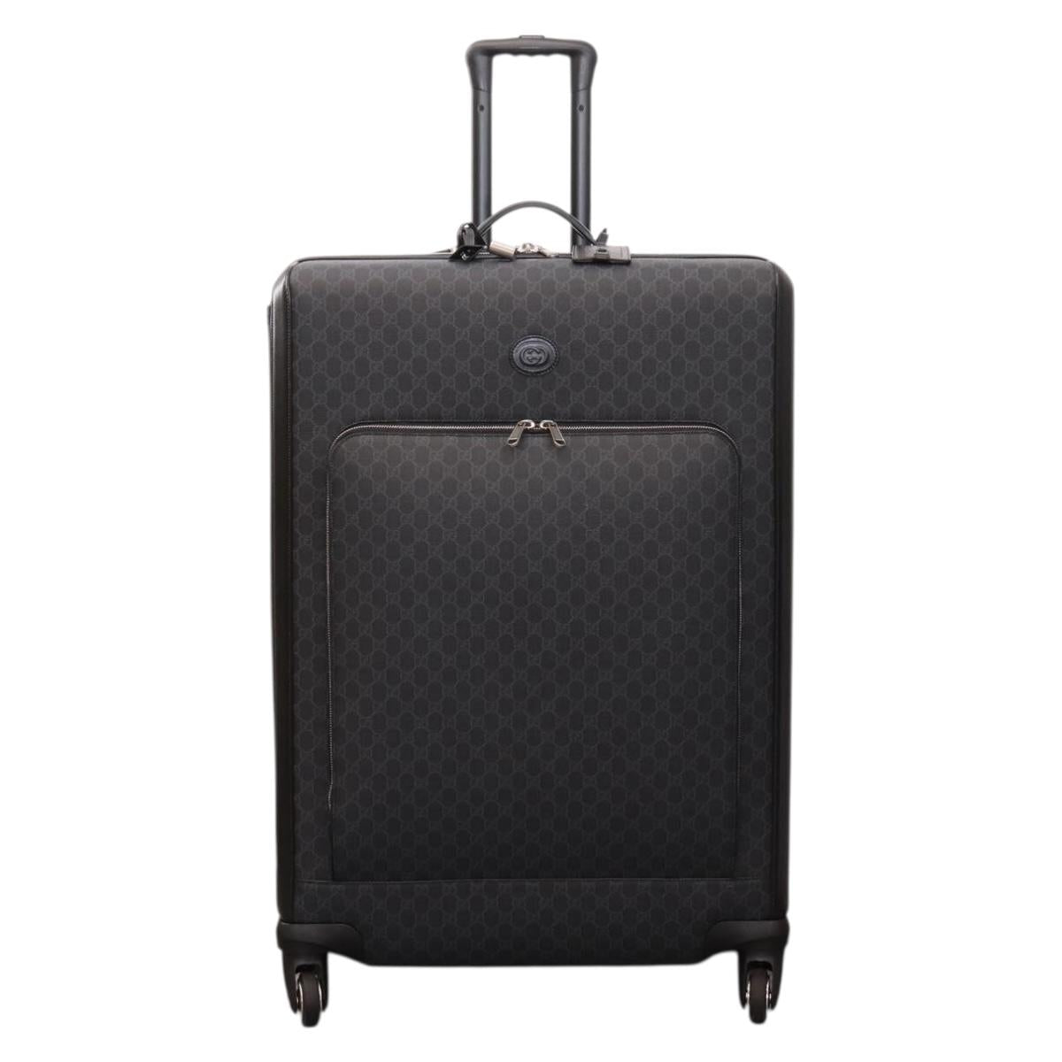 GUCCI GG Supreme Large Trolley Travel Bag Carry Case PVC Black Auth SW2765SAM