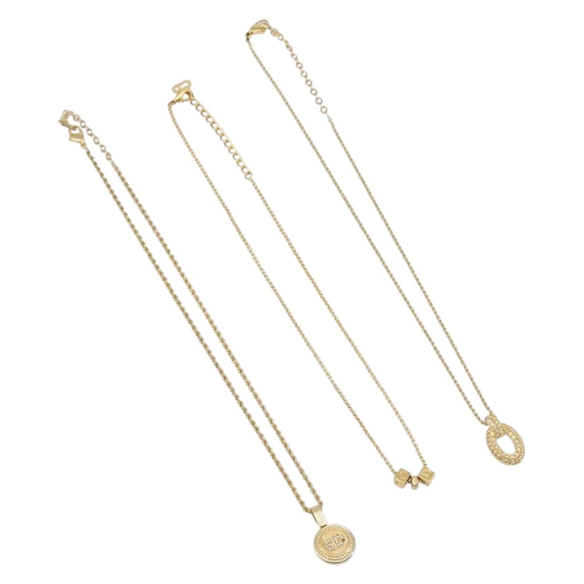 Christian Dior Necklace metal 3 Set Gold Auth SW2804