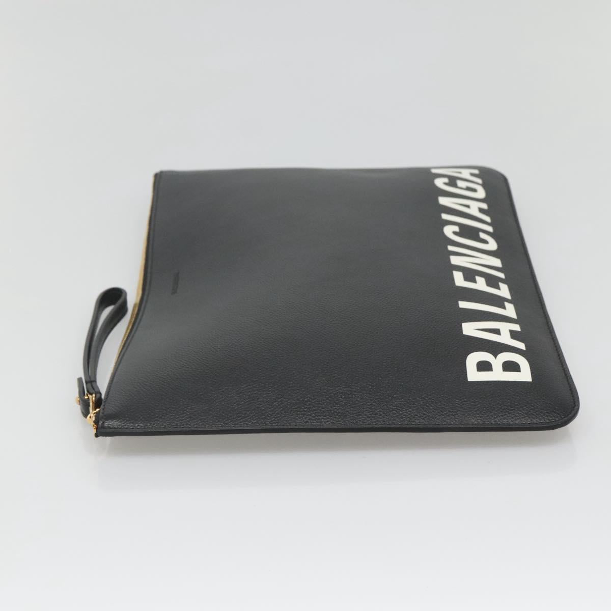 BALENCIAGA Clutch Bag Leather Black Gold 630626 Auth sw281