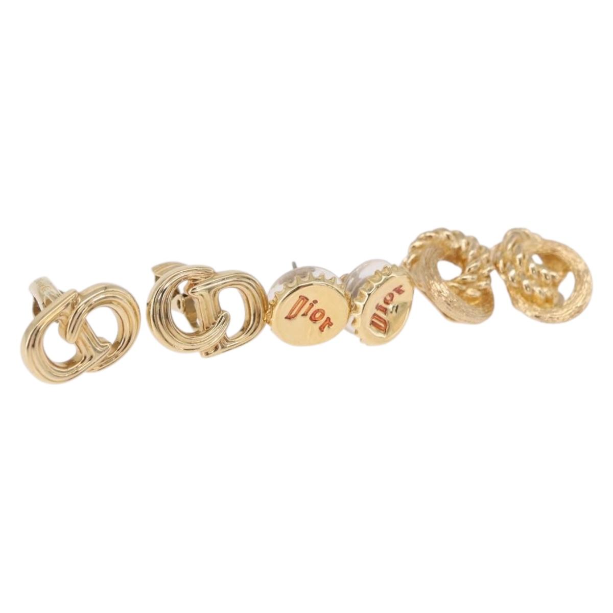 Christian Dior Earring metal 3 Set Gold Tone Auth SW2810