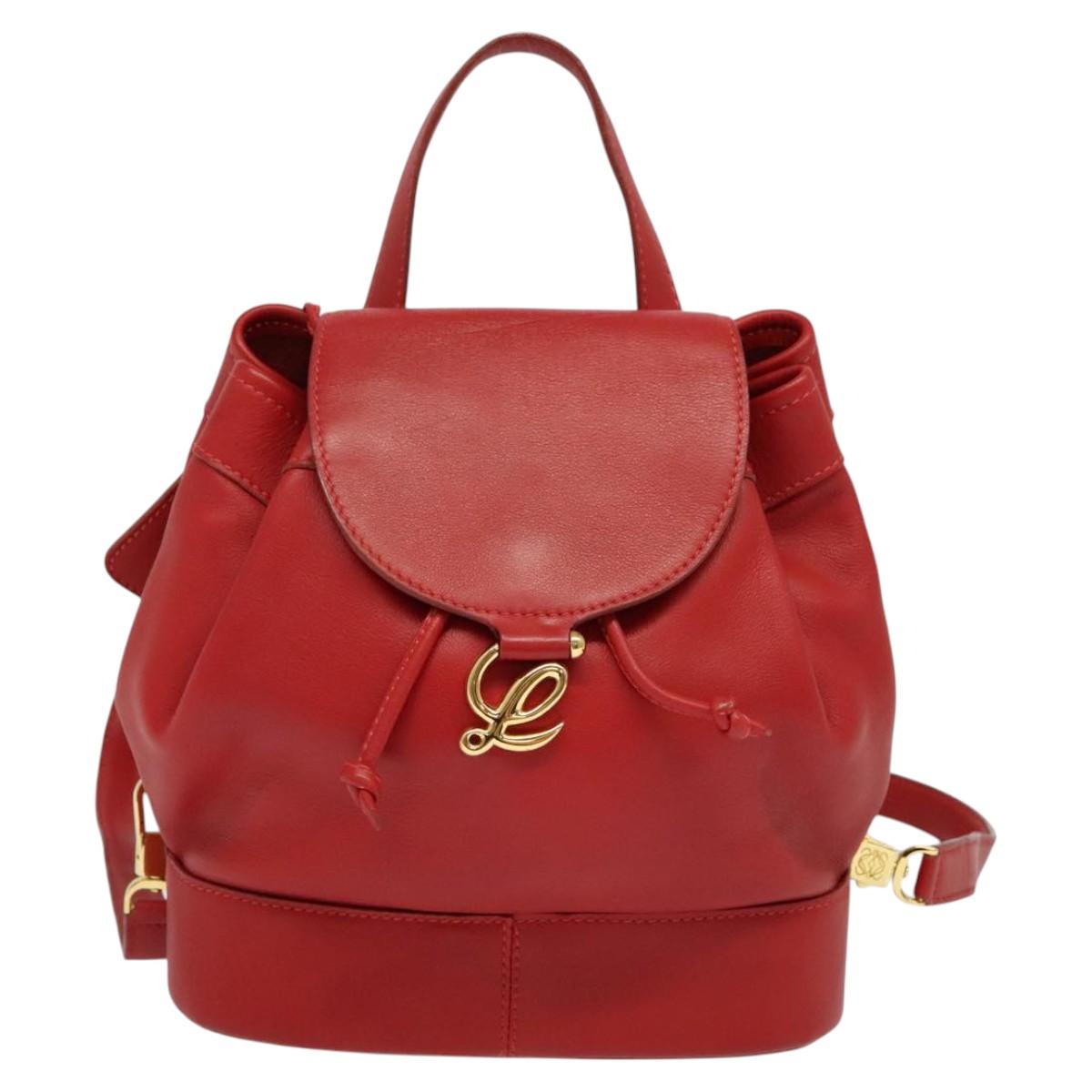LOEWE Backpack Leather Red Gold Auth sw283