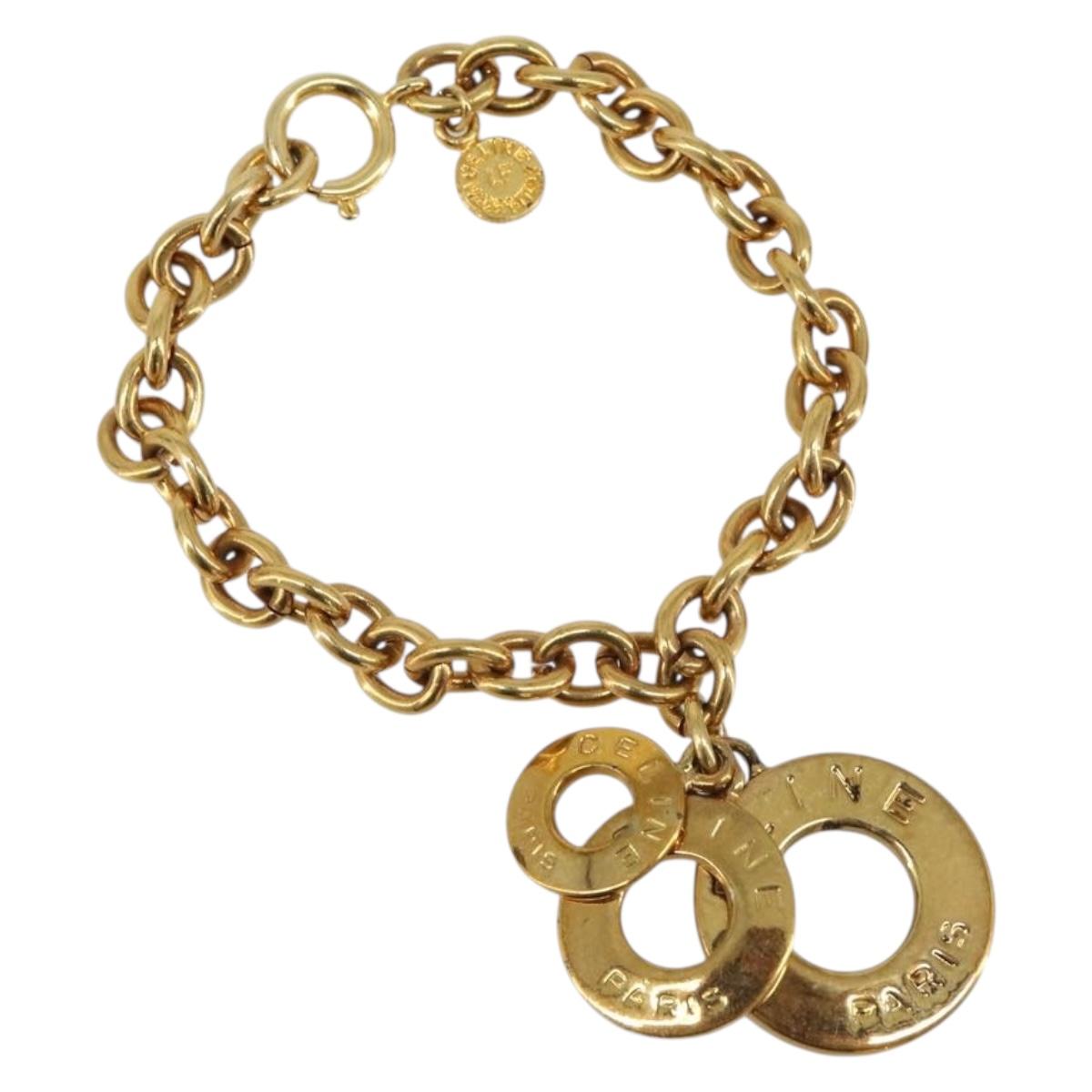 CELINE Circle Bracelet metal Gold Tone Auth SW2830