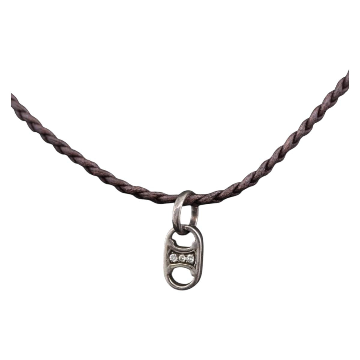 CELINE Choker Necklace Leather Brown Auth SW2831
