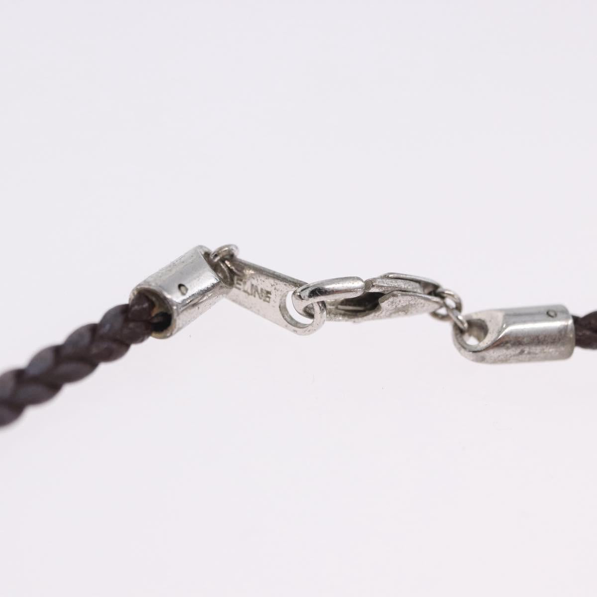 CELINE Choker Necklace Leather Brown Auth SW2831