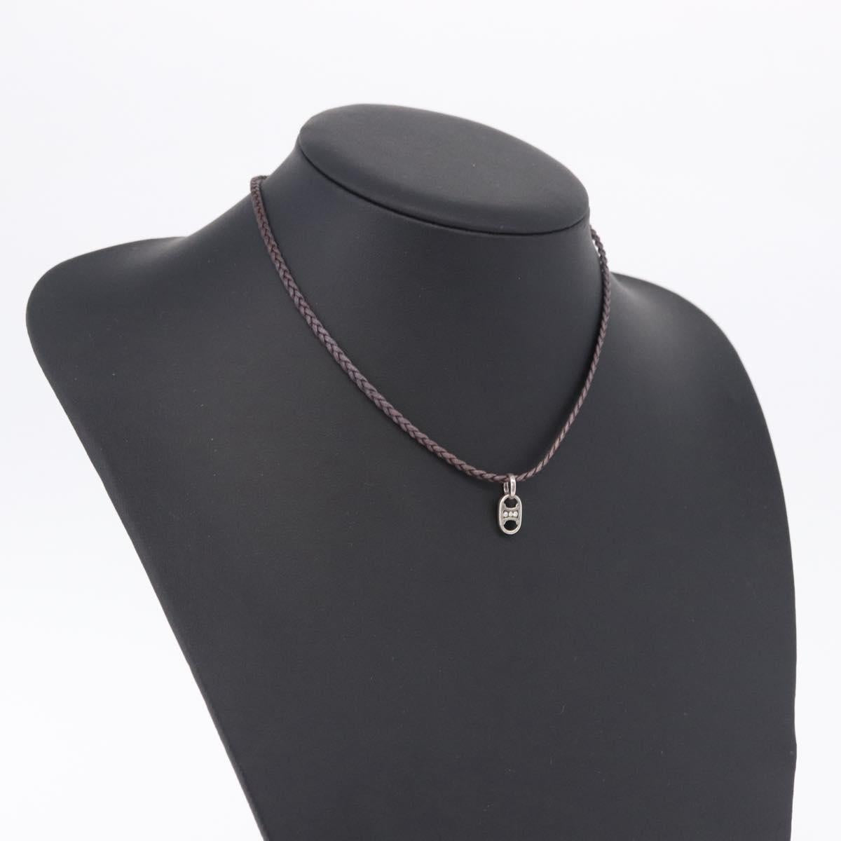 CELINE Choker Necklace Leather Brown Auth SW2831
