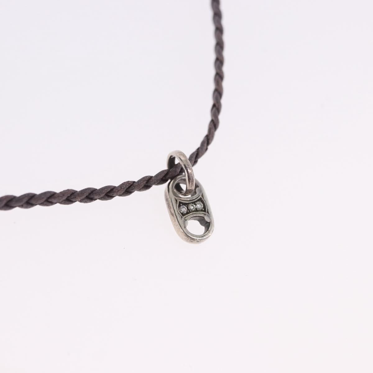 CELINE Choker Necklace Leather Brown Auth SW2831