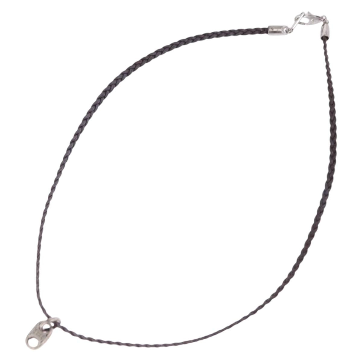 CELINE Choker Necklace Leather Brown Auth SW2831