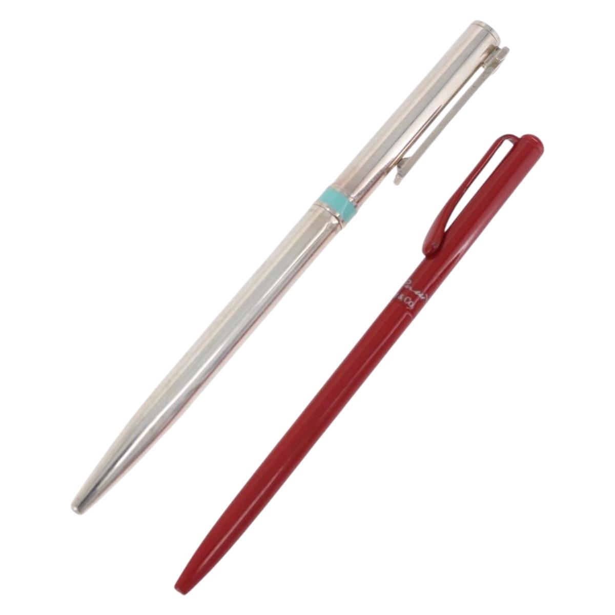 TIFFANY&Co. Ballpoint Pen metal 2 Set Silver Red Auth SW2832