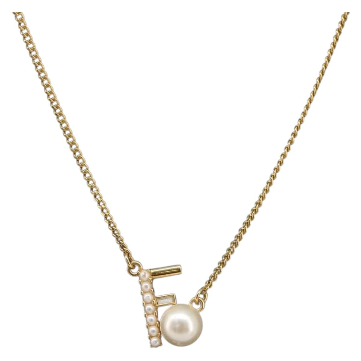 FENDI Necklace Metal Gold Tone Auth SW2840