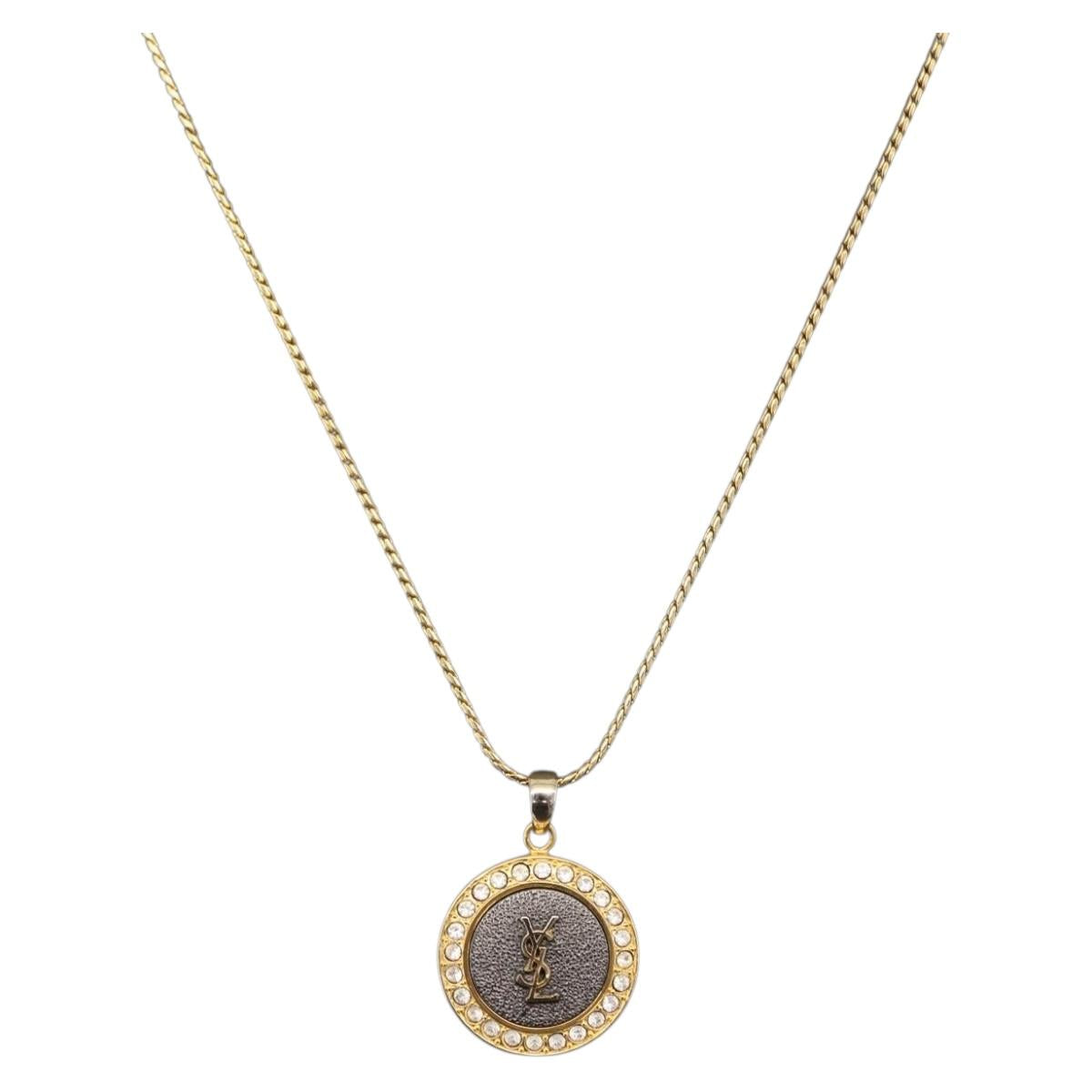 SAINT LAURENT Necklace Metal Gold Tone Auth SW2843