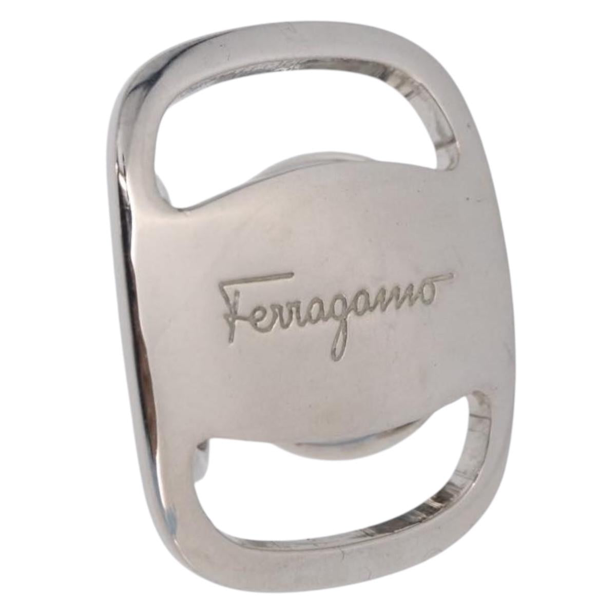Salvatore Ferragamo Vala Scarf Ring Metal Silver Auth SW2860V